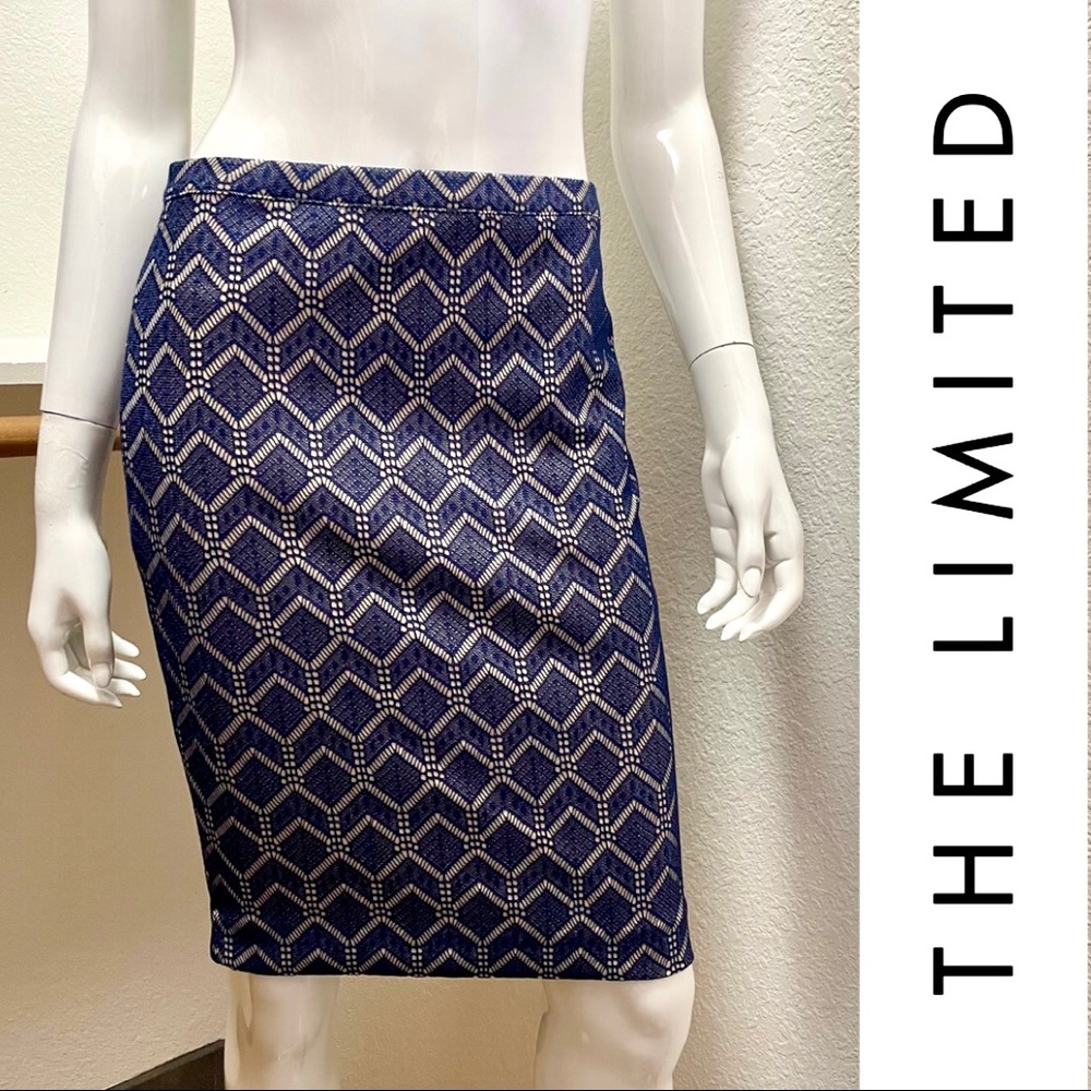 The Limited • Blue / Tan Lace Overlay Pencil Skirt Sz 2